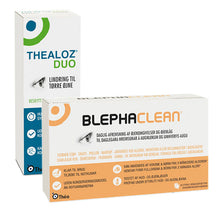 Indlæs billede til gallerivisning Pakke med Thealoz Duo øjendråber og Blephaclean renseservietter - Prosyn.dk