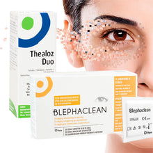 Indlæs billede til gallerivisning Pakke med Thealoz Duo øjendråber og Blephaclean renseservietter på Prosyn.dk